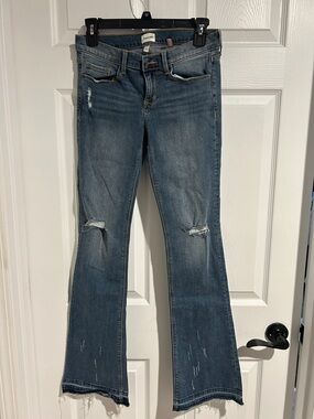 Womens Distressed Mid-Blue Flared Jeans